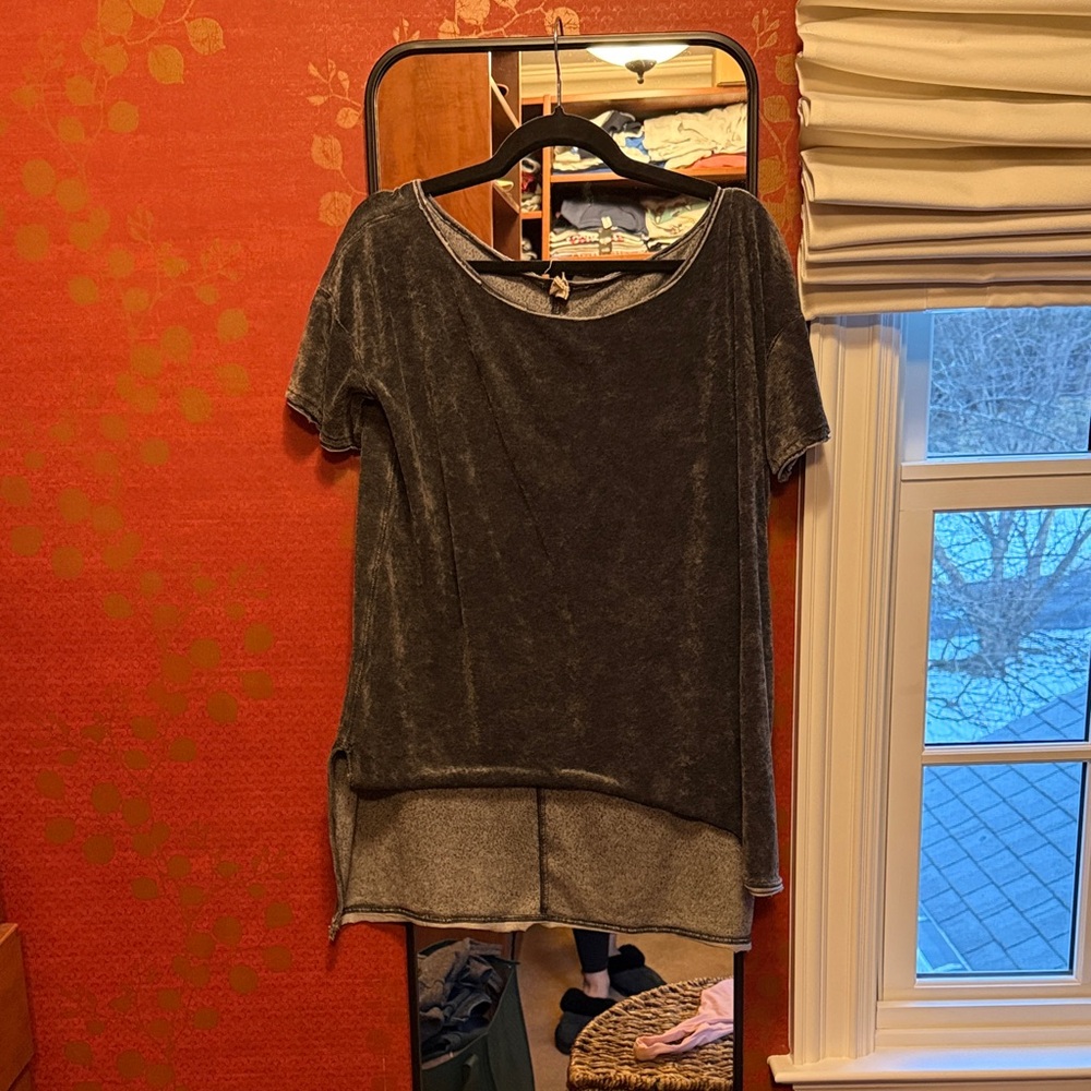 We The Free Charcoal Velour Short Sleeve Top Tunic
